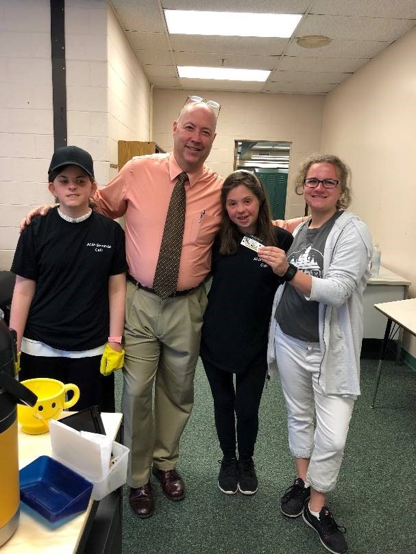 Hanna Gremo, Mr. Steinly, Melanie Day and Jennifer Kornecki in Able Grounds Coffee
